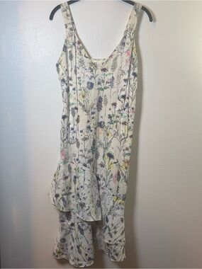 H&M Watercolor Floral Tiered Midi Dress in Off White